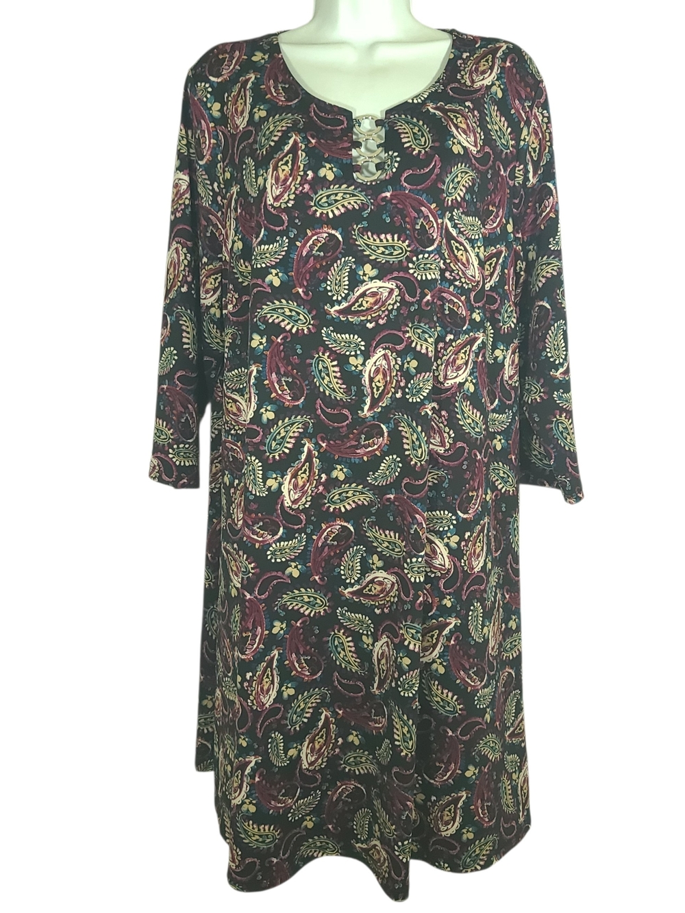 Ava & Grace Black Paisley Midi Dress with Maroon and 3/4 sleeves Size 1X